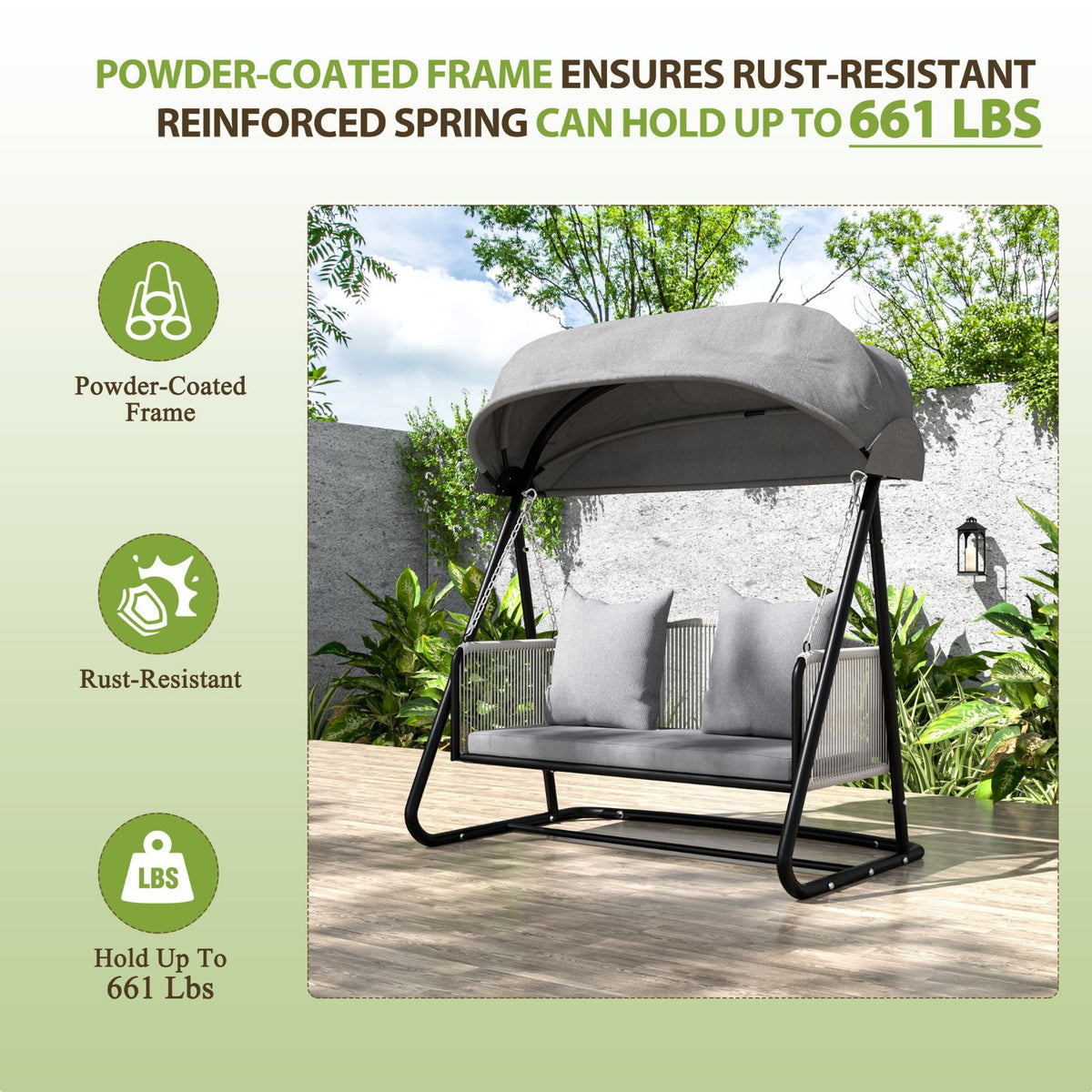 outdoor porch swing supports up to 661lbs