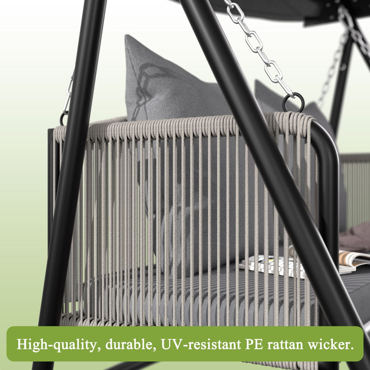 powder-coated frame chair swing with PE rattan