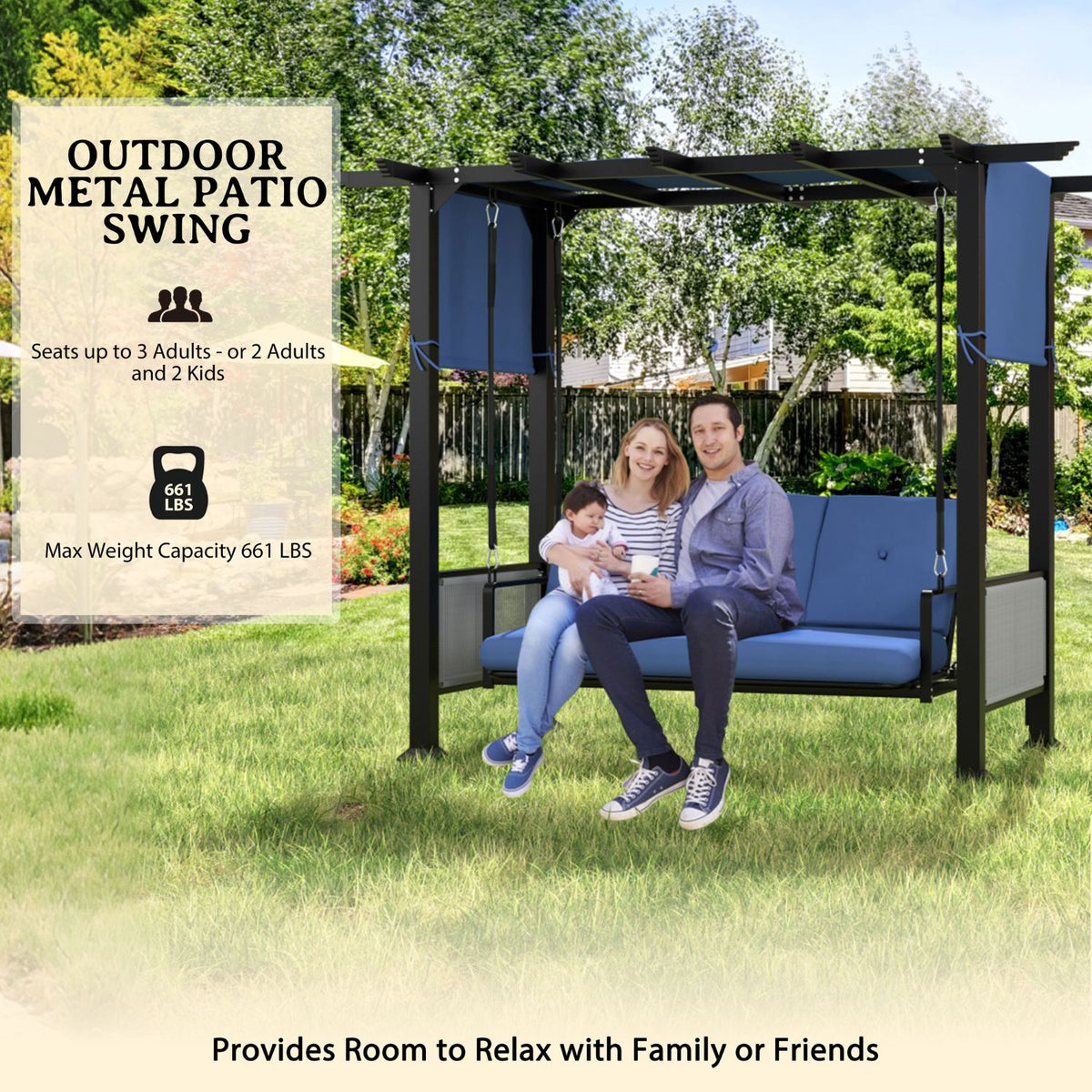 Heavy Duty Porch Swing Chair with Metal Frame