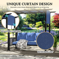 3-Person Outdoor Swing Bed with Adjustable Curtains, Water-Resistant
