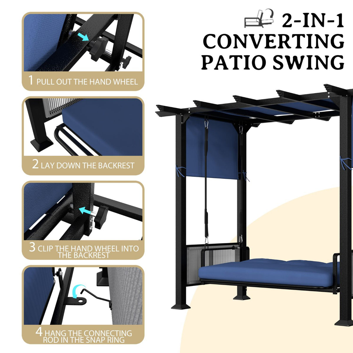 2-IN-1 Converting Patio Adjustable Swing Bench