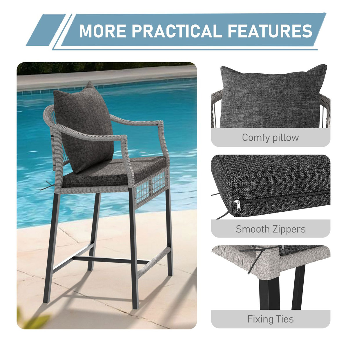Rattan Patio Bar Set with Cushions