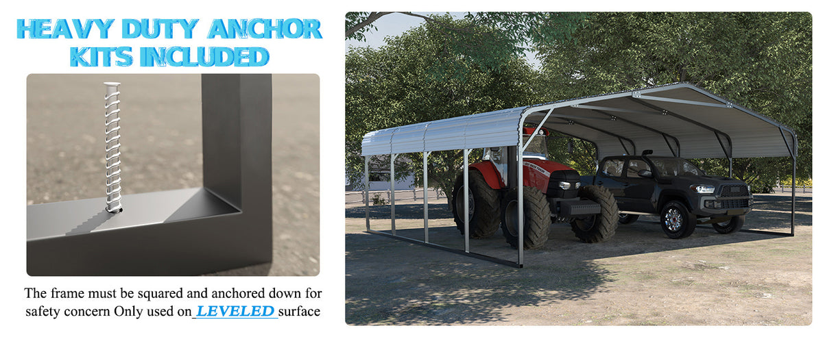 VEIKOUS Steel Carport, Heavy Duty Carport with Galvanized Steel Roof for Car, Boat and Truck, Eggshell