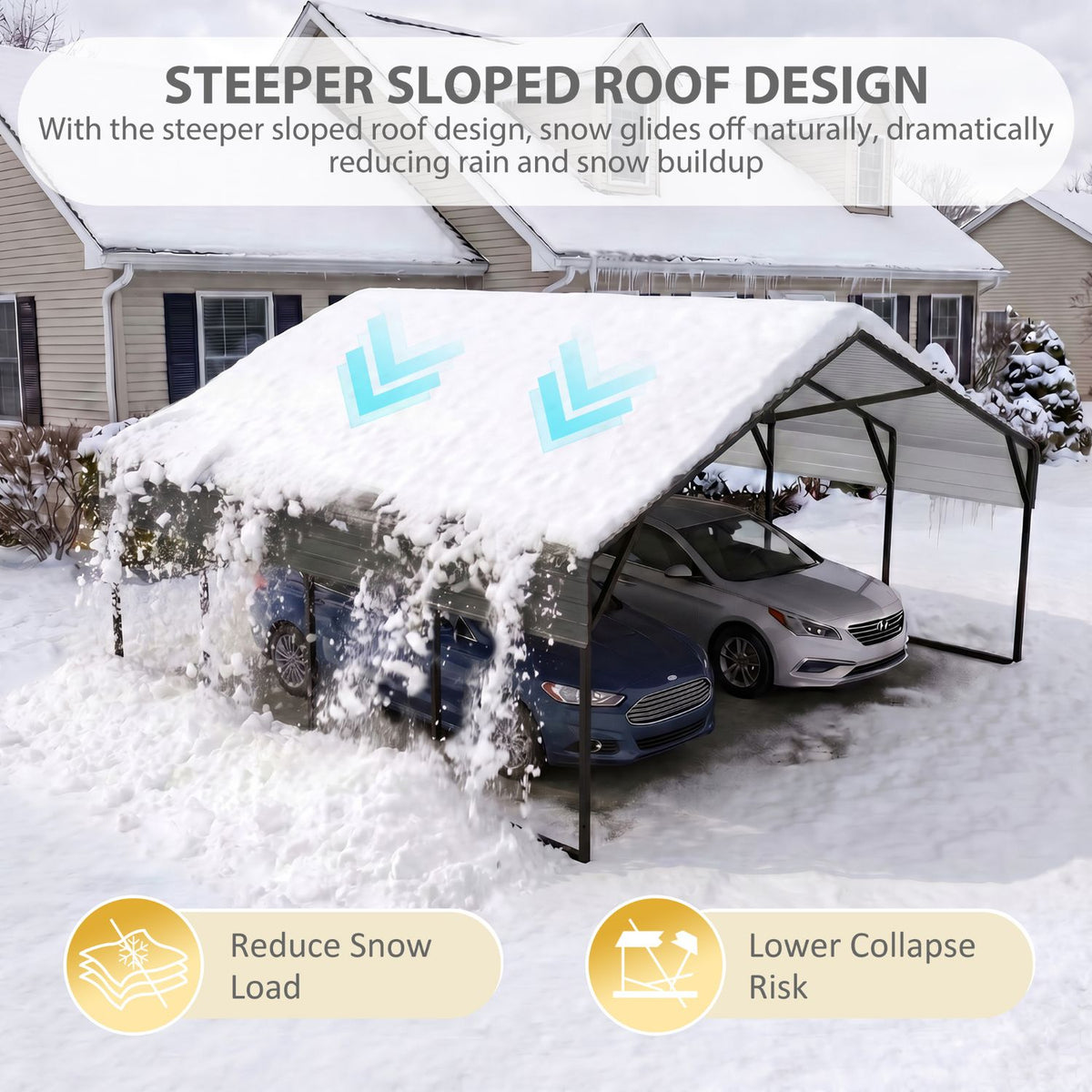 Veikous Steel Carport with Steeper Sloped Roof