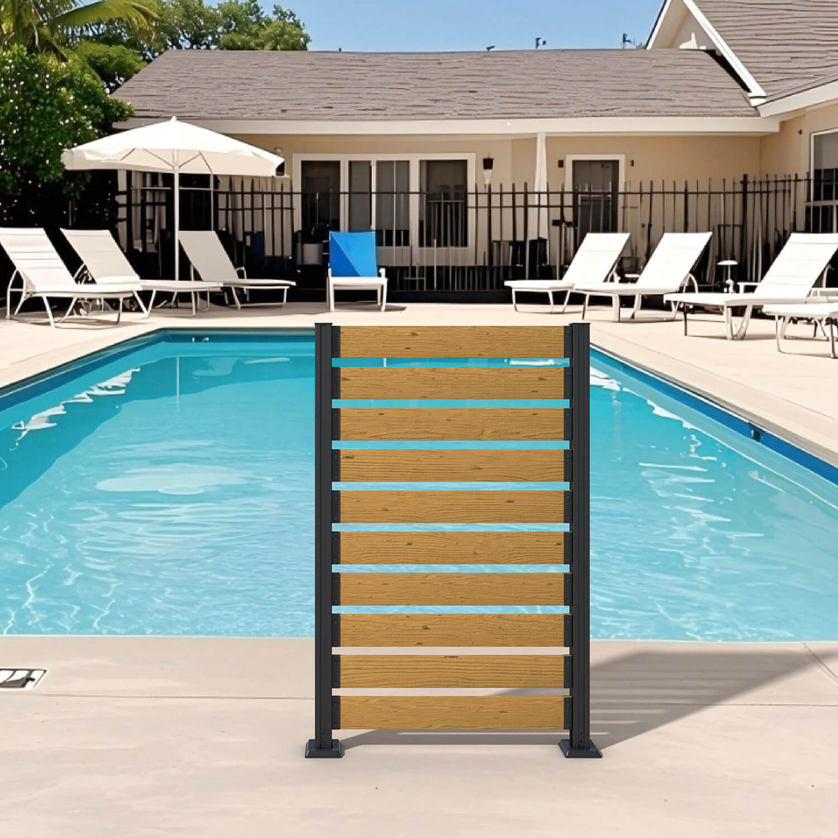 Veikous Wood Privacy Screen, Outdoor Slat Fence Panel with Metal Stake, for Air Conditioner, Trash 1 Panel