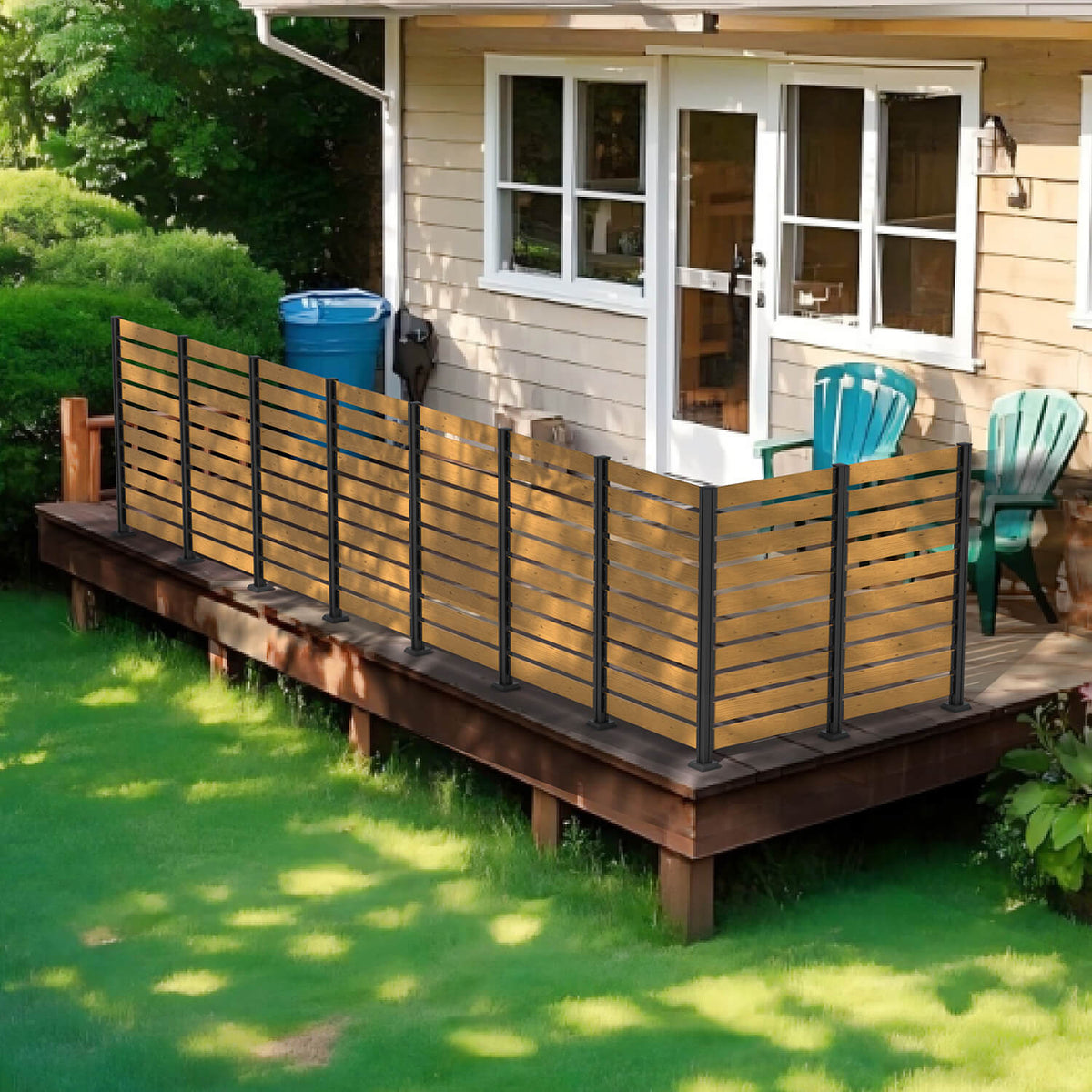 Veikous Wood Privacy Screen, Outdoor Slat Fence Panel with Metal Stake, for Air Conditioner, Trash 1 Panel