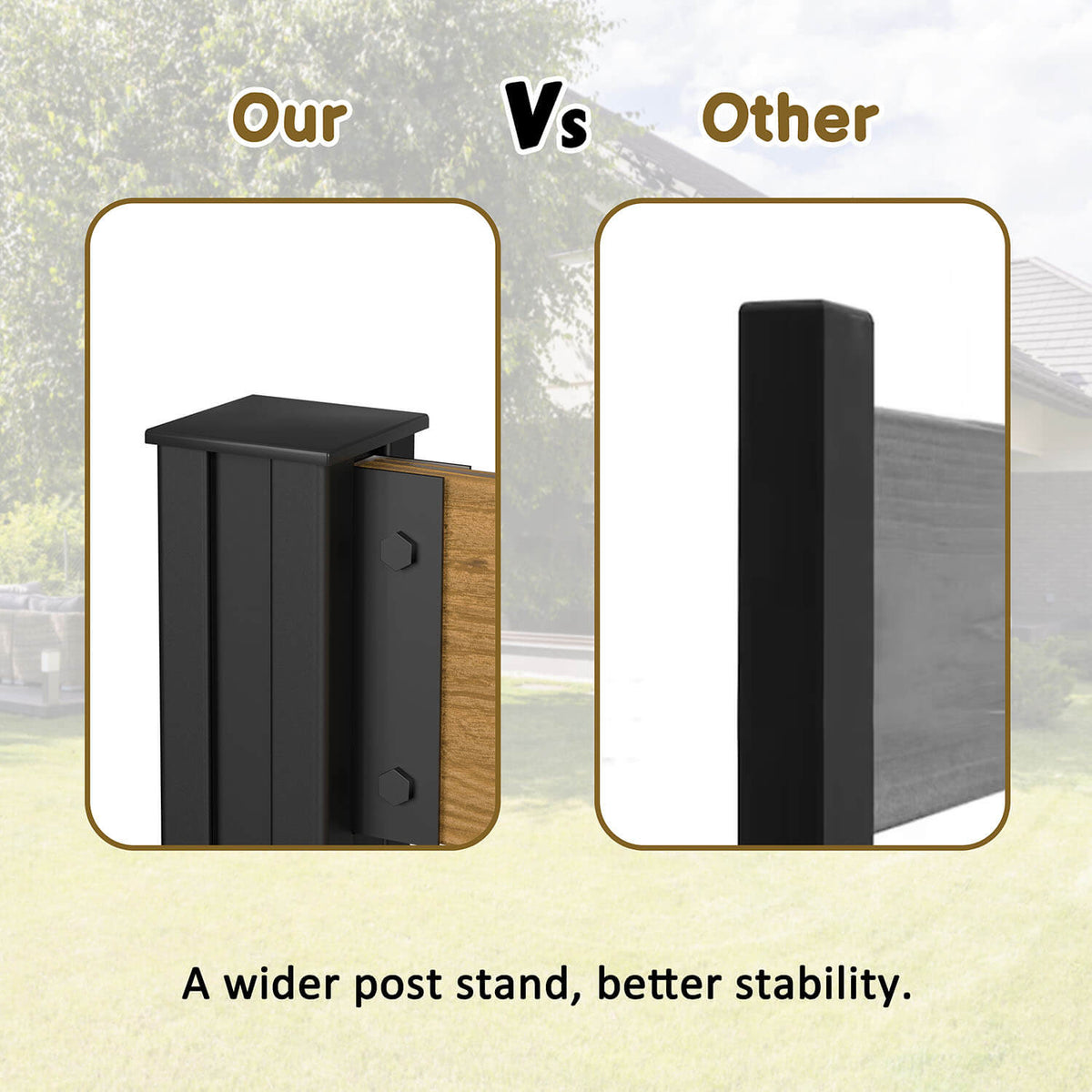 Solid wood privacy screen with metal stakes