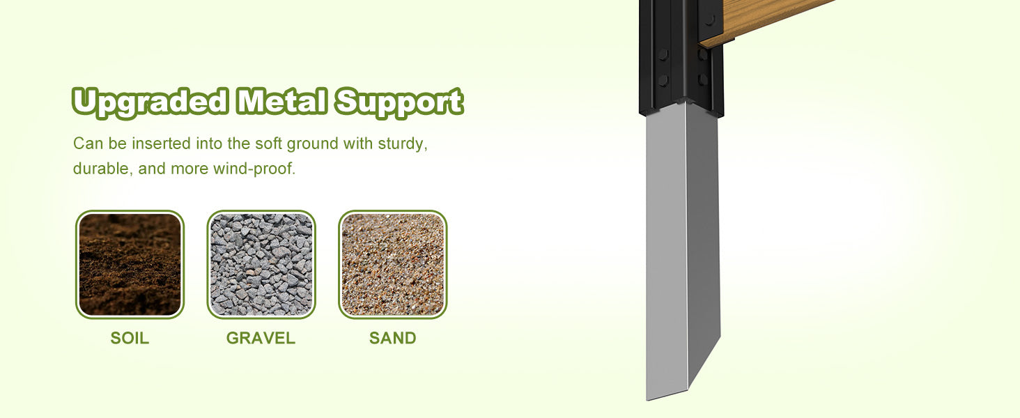 The wooden screen has sharpened feet that can be inserted directly into the ground