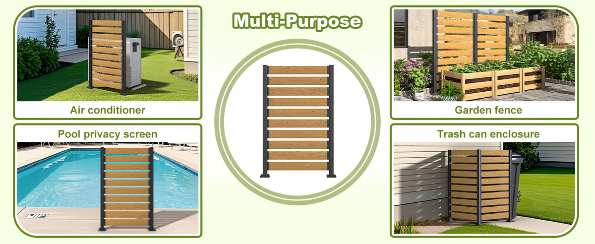 Veikous Wood Privacy Screen, Outdoor Slat Fence Panel with Metal Stake, for Air Conditioner, Trash 1 Panel