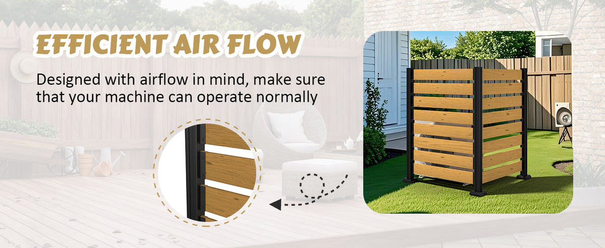 Veikous 2 Panel Air Conditioner Screen, Outdoor Wood Fence Kit with Metal Stakes for Trash Can, Pool