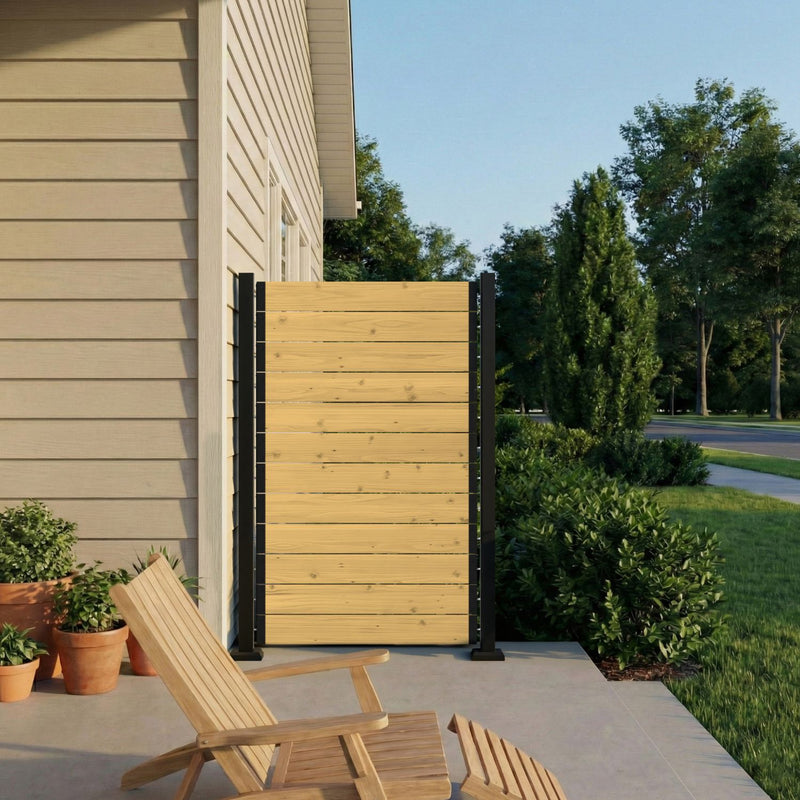 VEIKOUS Louvered Fence Panel Adjustable, 5x3ft Wood Privacy Screen with Louvered Slats
