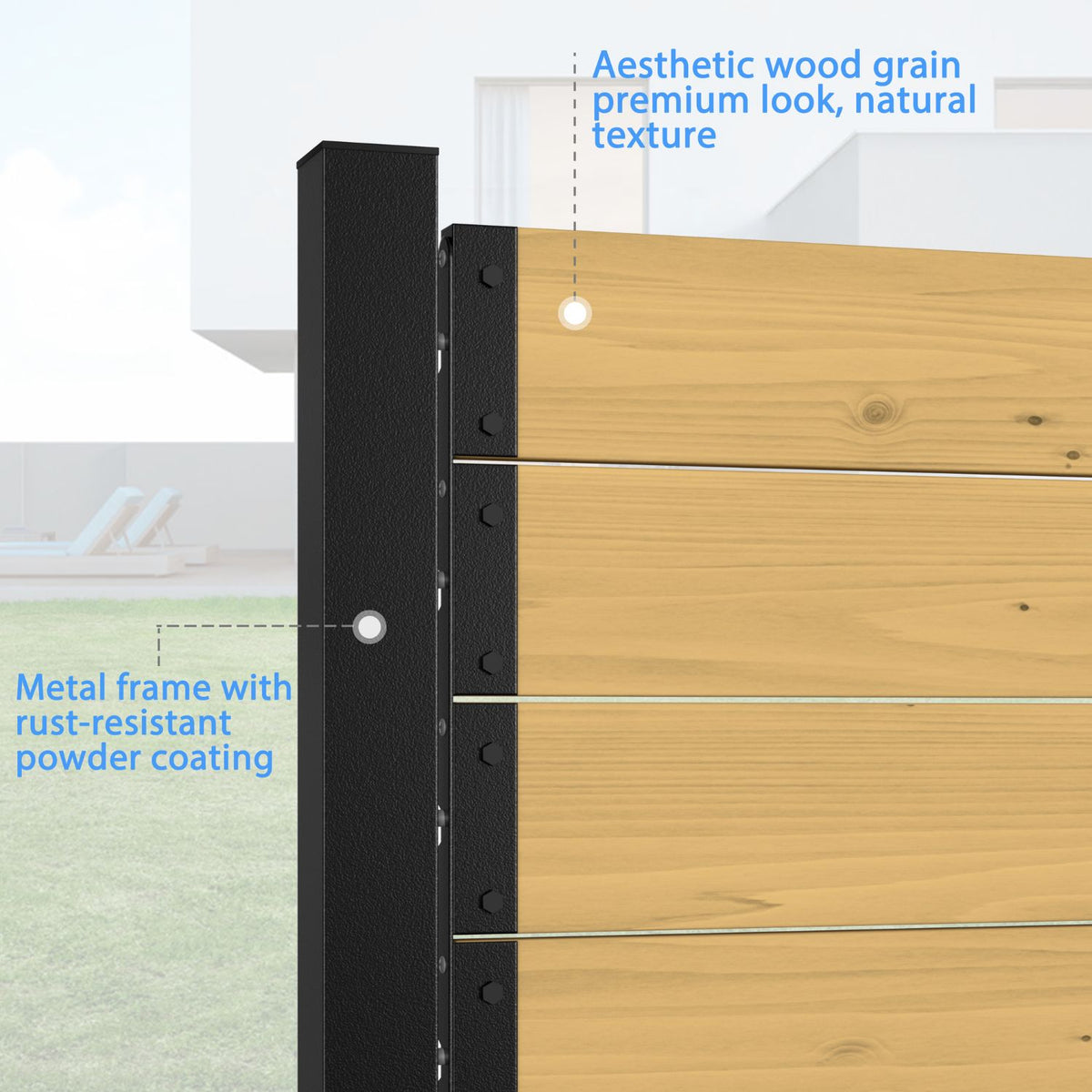 VEIKOUS Louvered Fence Panel Adjustable, 5x3ft Wood Privacy Screen with Louvered Slats