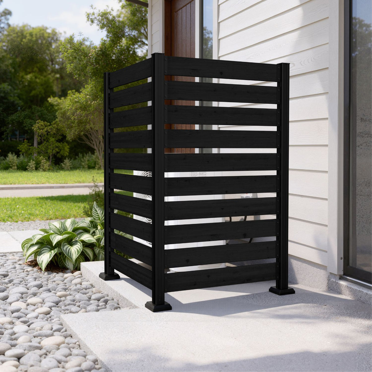 Veikous Wood Privacy Screen, Outdoor Slat Fence Panel with Metal Stake, for Air Conditioner, Trash 1 Panel