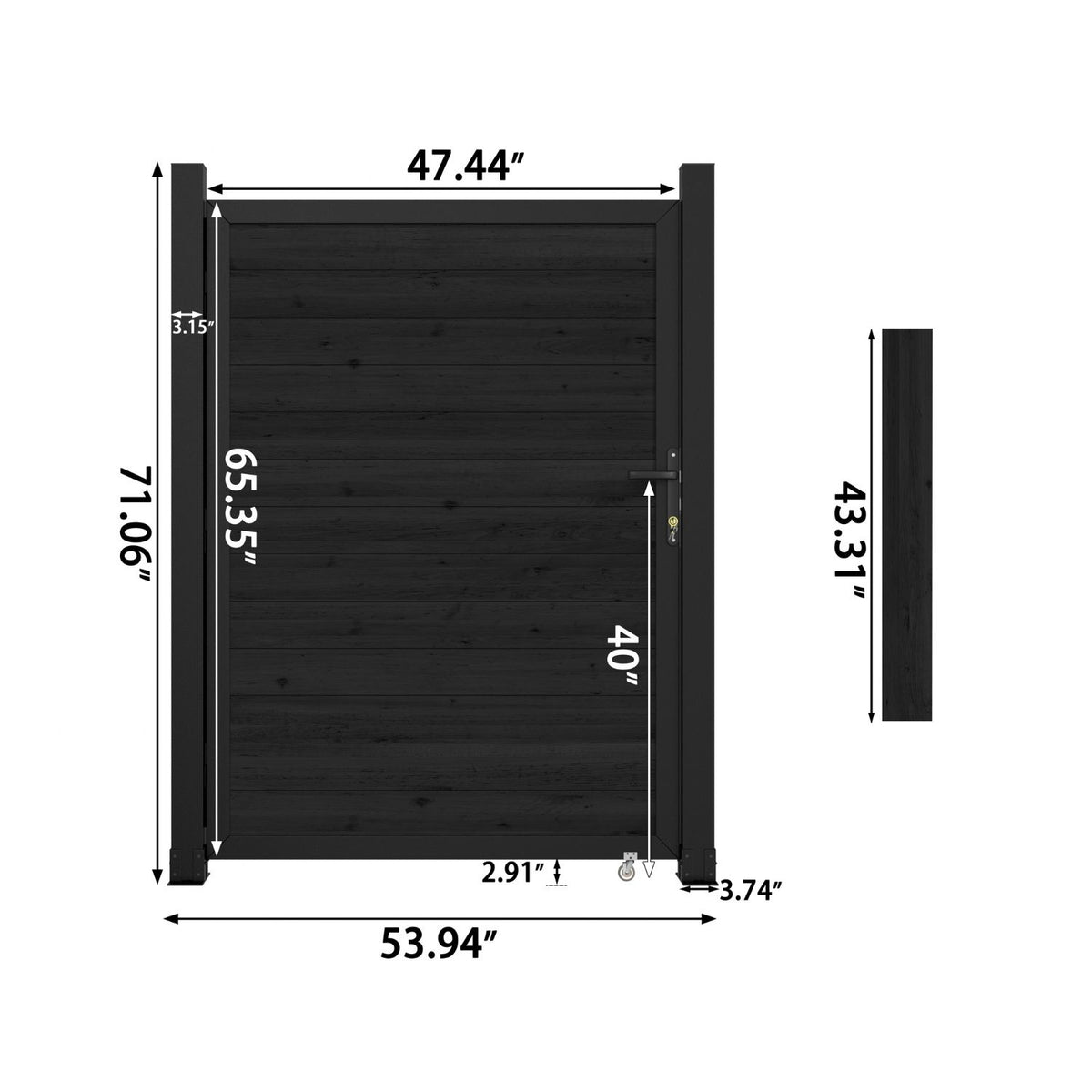 Privacy Fence Gate with Posts and Wheel