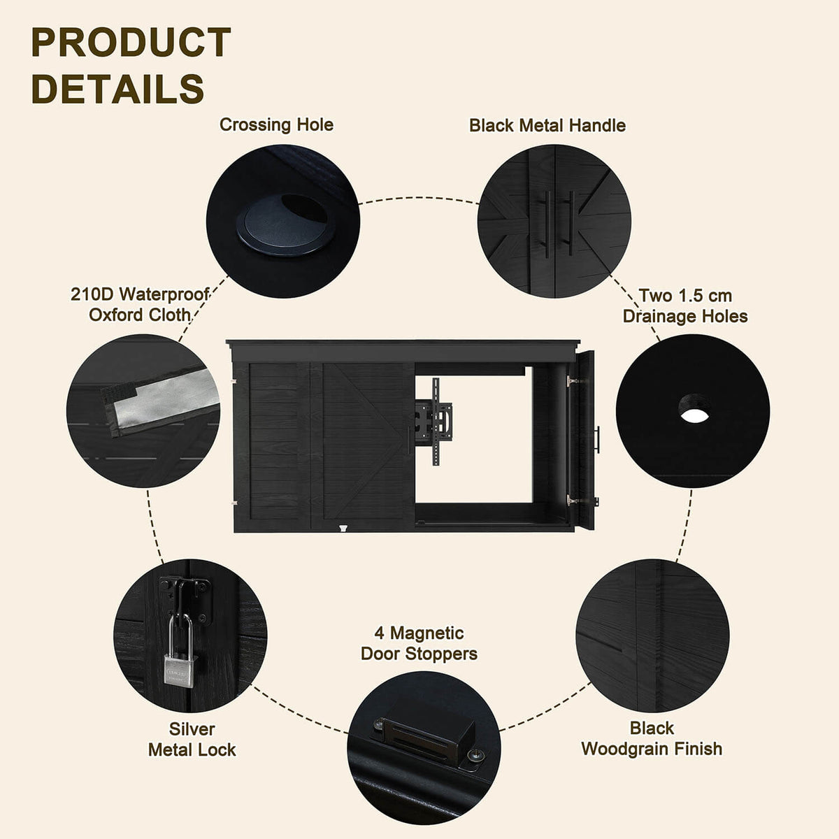 wood outdoor tv enclosure, black 