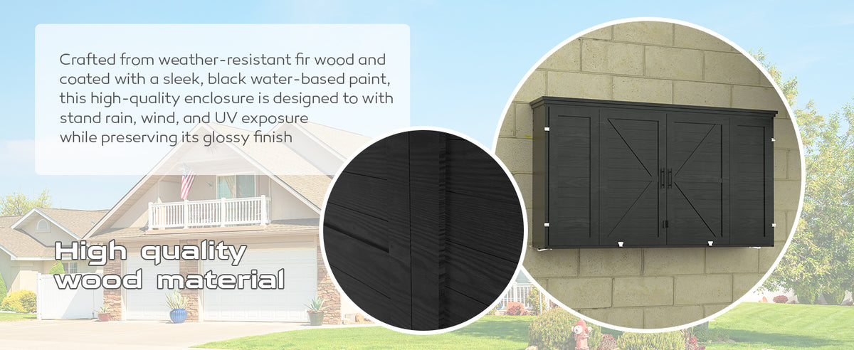 Veikous TV Enclosure for Outside, Waterproof TV Case with Lock and Dual Arms Mount, Wood