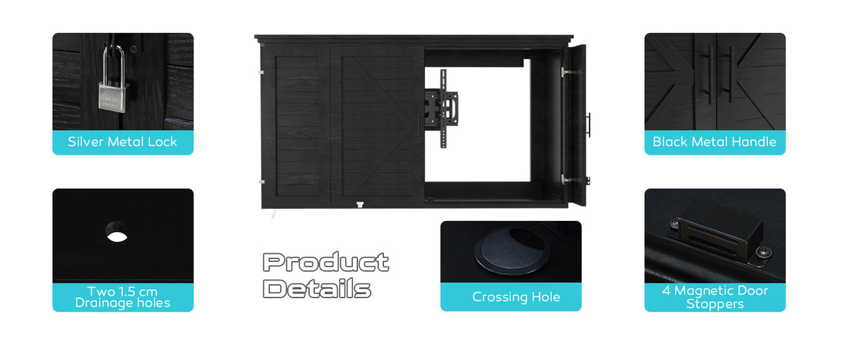 Veikous TV Enclosure for Outside, Waterproof TV Case with Lock and Dual Arms Mount, Wood