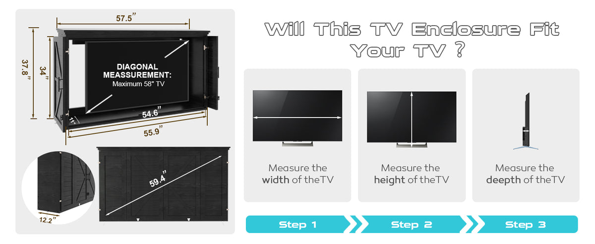Veikous TV Enclosure for Outside, Waterproof TV Case with Lock and Dual Arms Mount, Wood