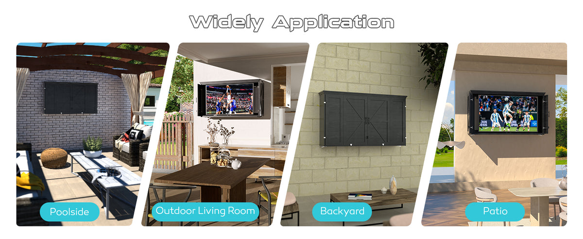 Veikous TV Enclosure for Outside, Waterproof TV Case with Lock and Dual Arms Mount, Wood