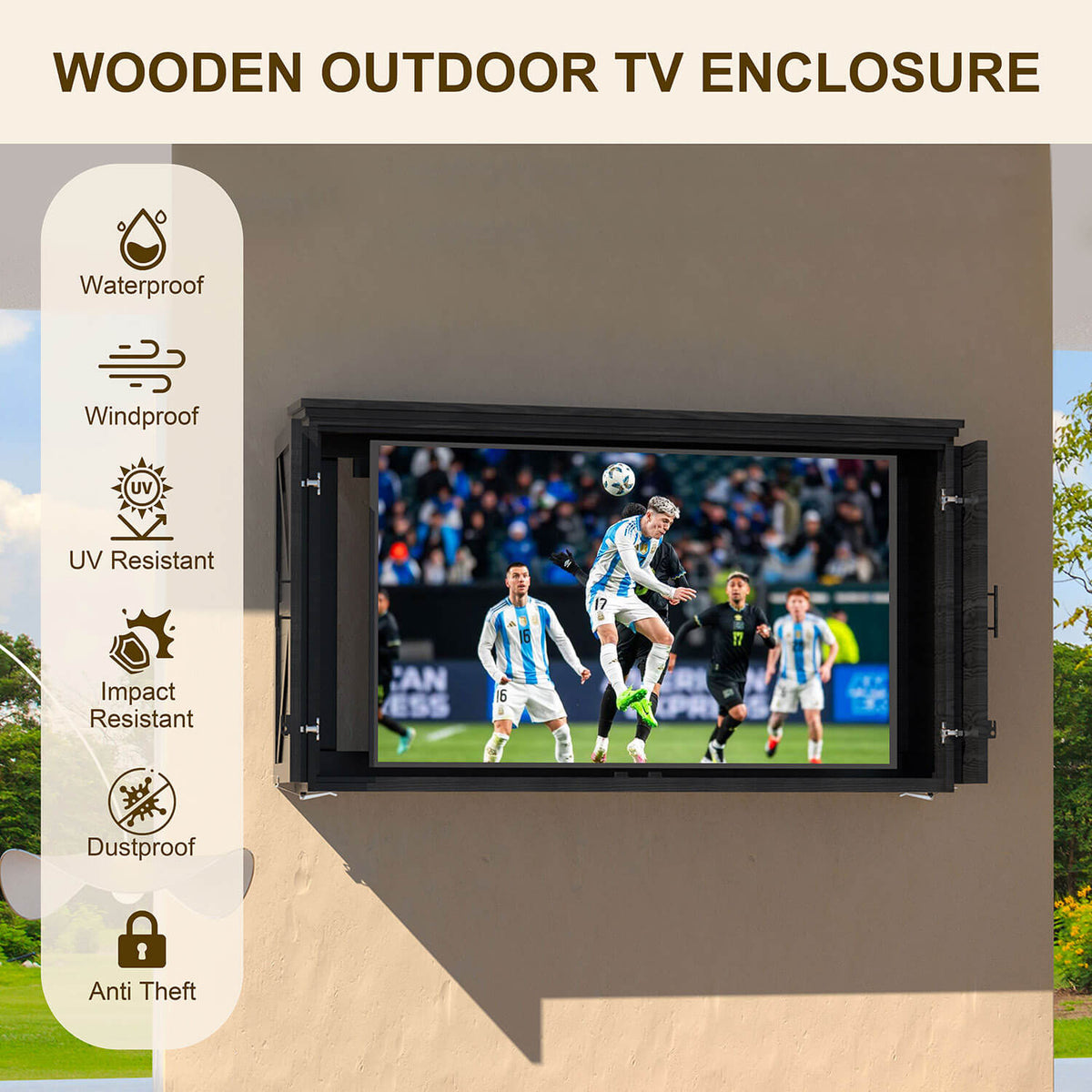 Waterproof wooden outdoor TV enclosure