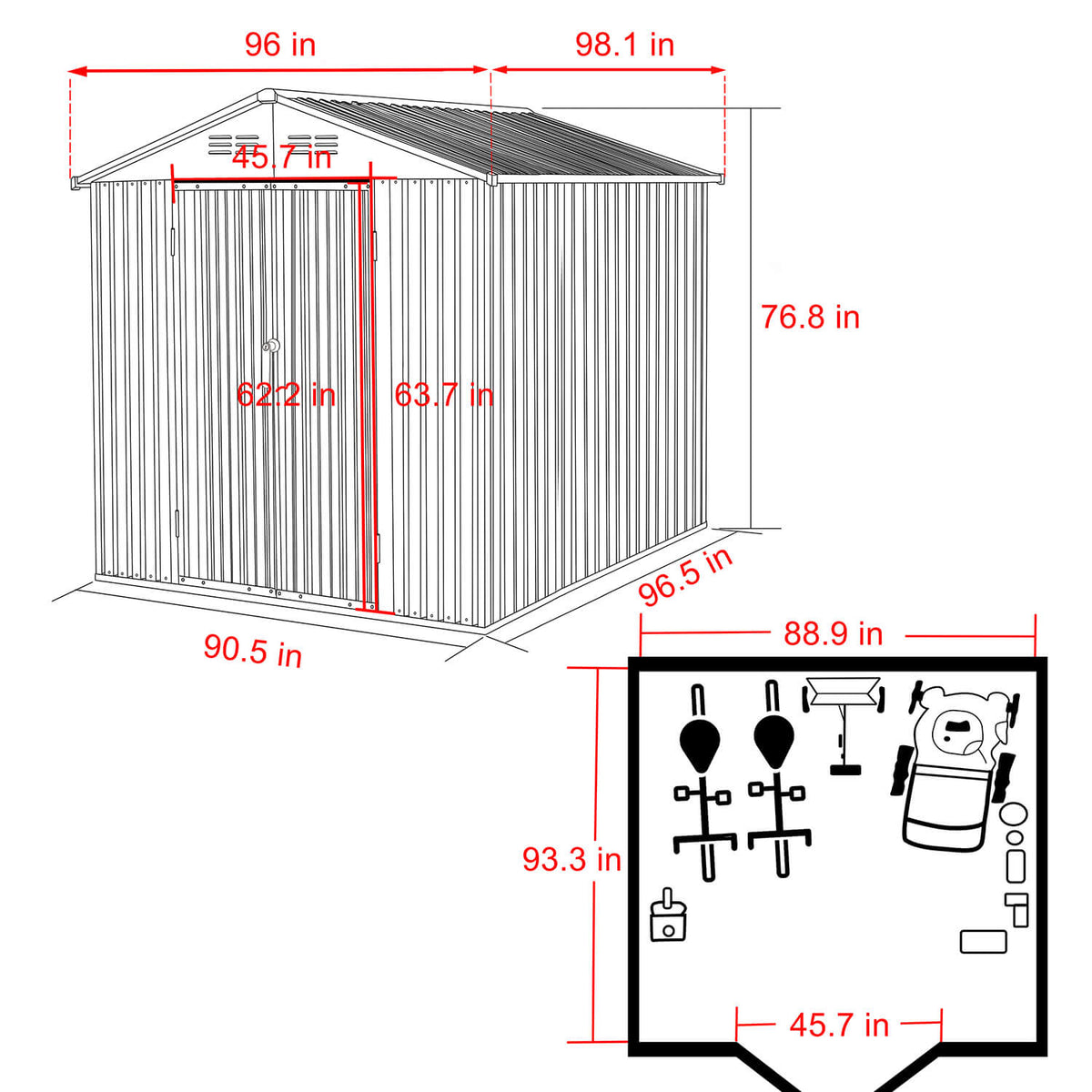 Galvanized Steel Storage Shed for Garden, 8x8