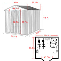 Galvanized Steel Storage Shed for Garden, 8x8