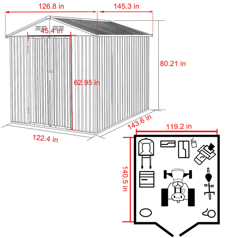 Garden Storage Metal Shed,  10x12