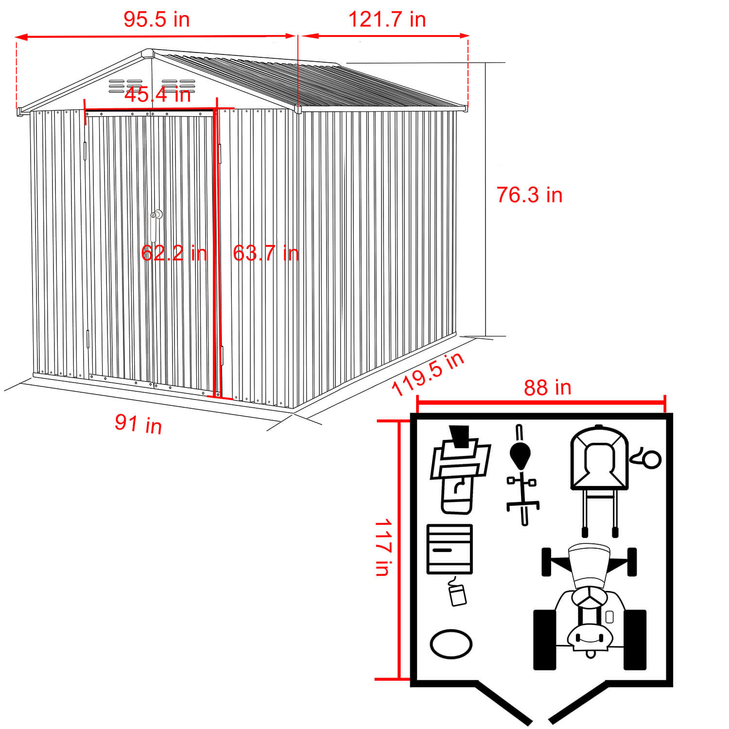 KohoSサイズ 8x10 Metal Shed, Tool Storage Shed for Garden, Backyard – Veikous