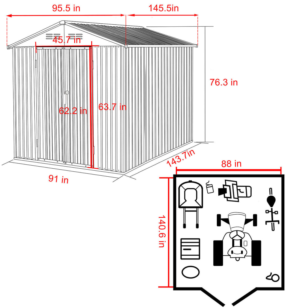 8x12 Metal Tool Shed