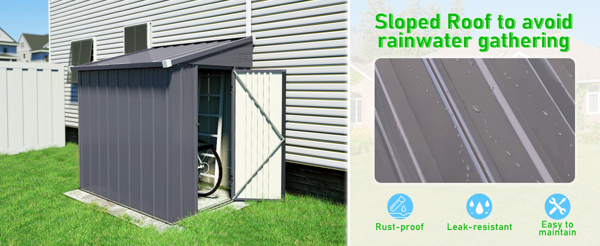 VEIKOUS Lean to Storage Shed, Metal Garden Tool Shed for Backyard Lawn with Lockable Door and Vents, Grey
