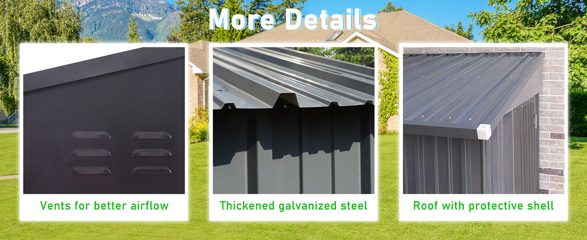 VEIKOUS Lean to Storage Shed, Metal Garden Tool Shed for Backyard Lawn with Lockable Door and Vents, Grey