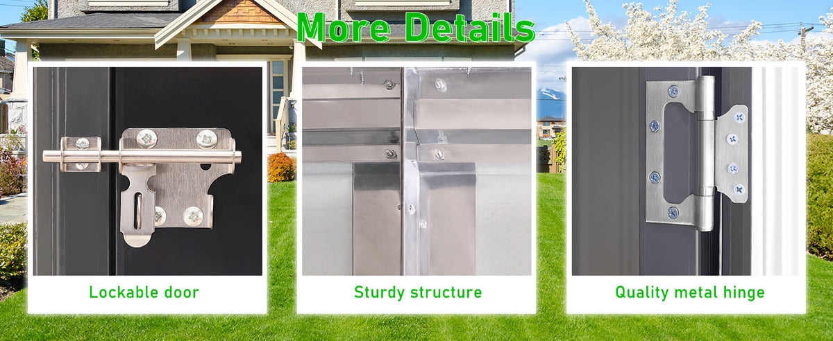 VEIKOUS Lean to Storage Shed, Metal Garden Tool Shed for Backyard Lawn with Lockable Door and Vents, Grey