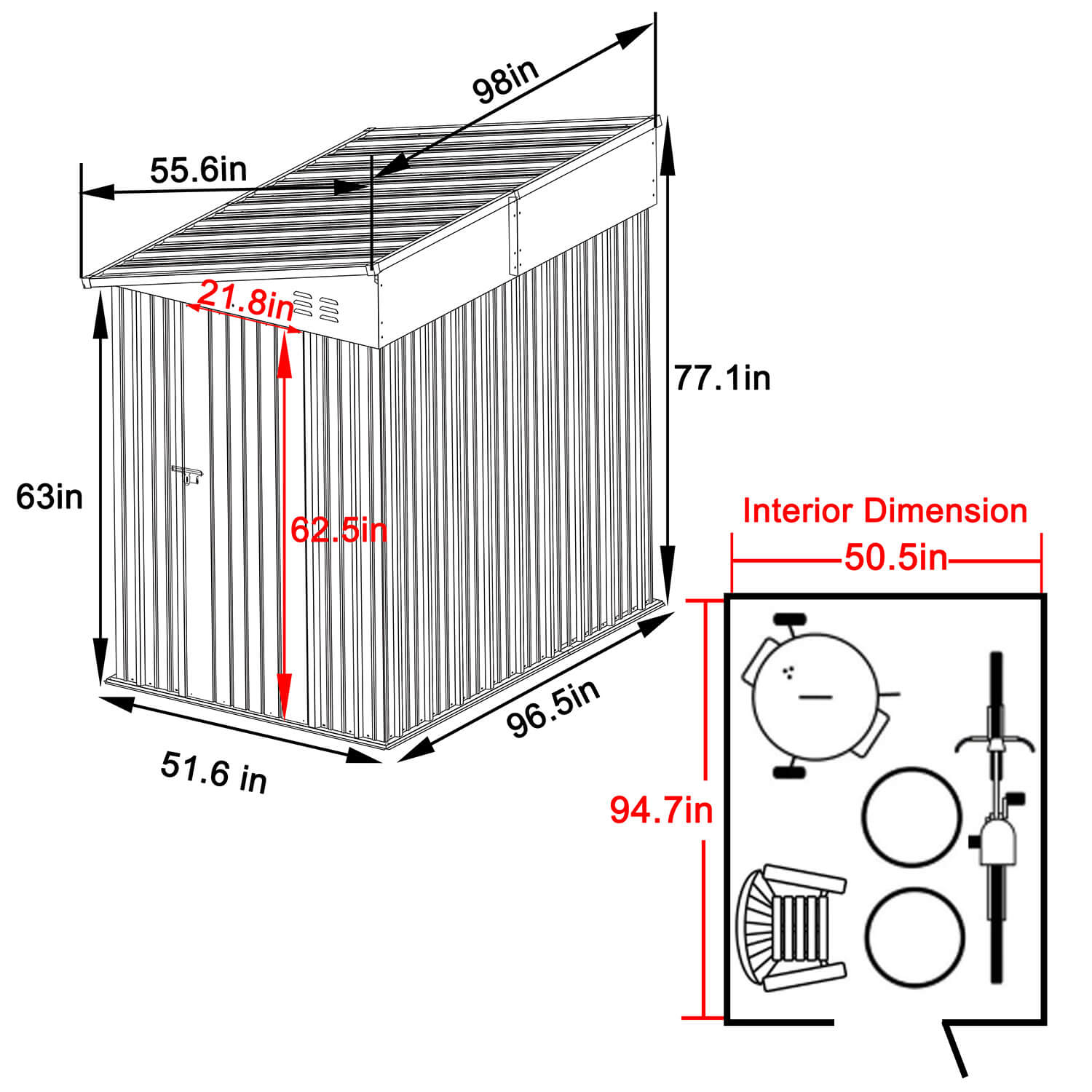 Lean to Storage Shed, Multi-sizes Metal Shed for Garden Tool – Veikous