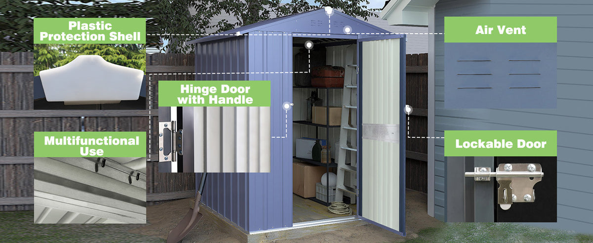 VEIKOUS Small Metal Shed, Outdoor Storage Shed with Lockable Door, Air Vents for Lawn, Yard, Grey
