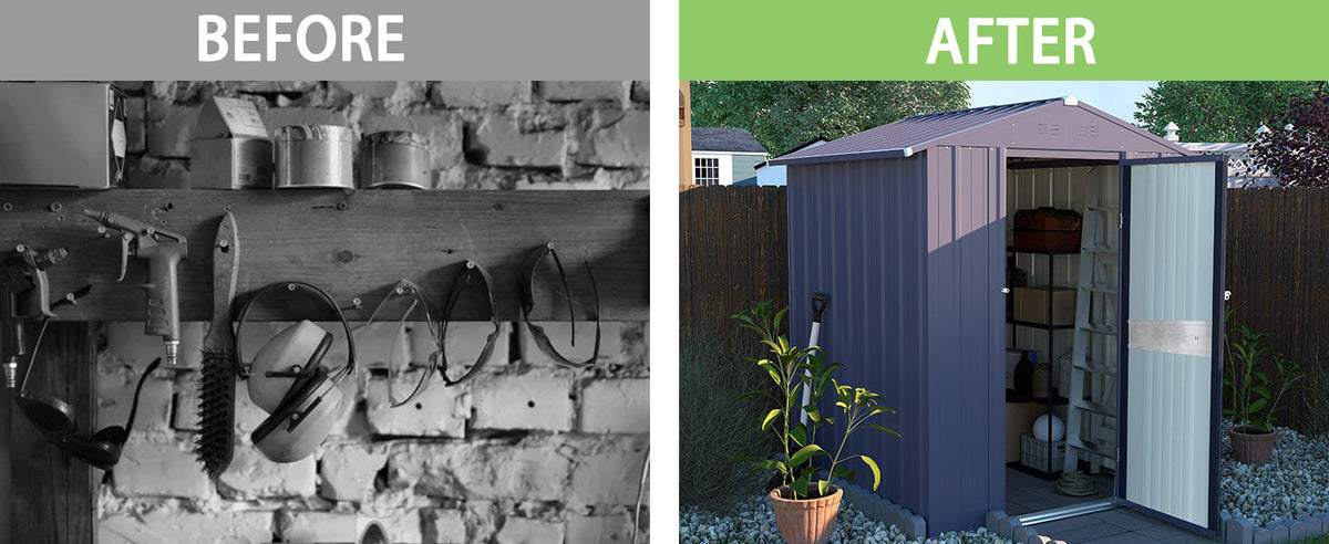 VEIKOUS Small Metal Shed, Outdoor Storage Shed with Lockable Door, Air Vents for Lawn, Yard, Grey