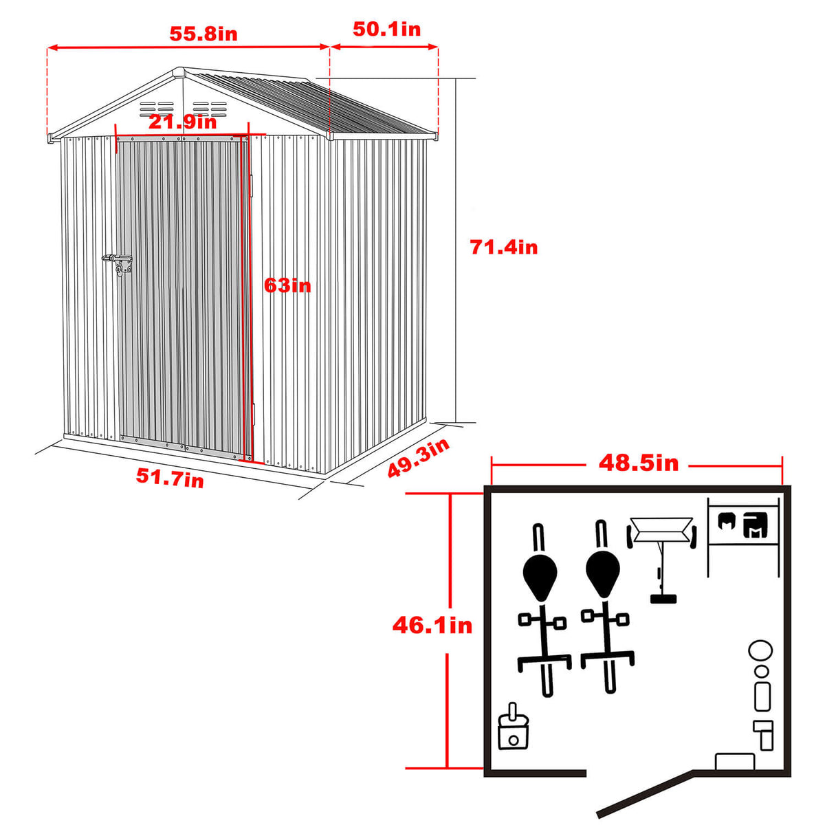 VEIKOUS Small Metal Shed, Outdoor Storage Shed with Lockable Door, Air Vents for Lawn, Yard, Grey