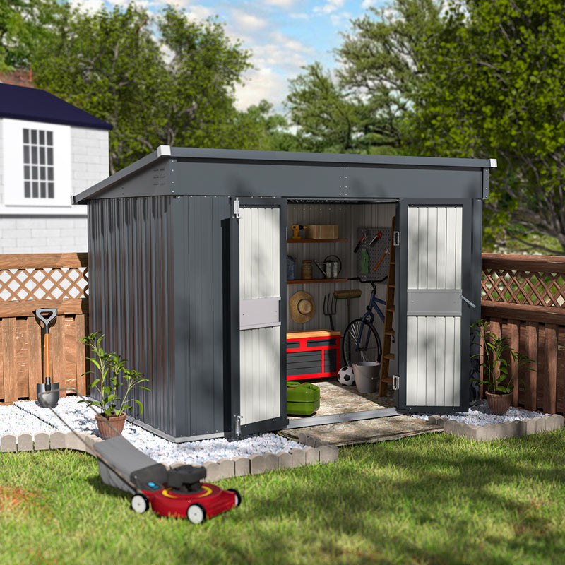 Veikous 6×10 Metal Shed with Double Lockable Doors, Outdoor Storage Shed with Sloped Roof for Garden Tools