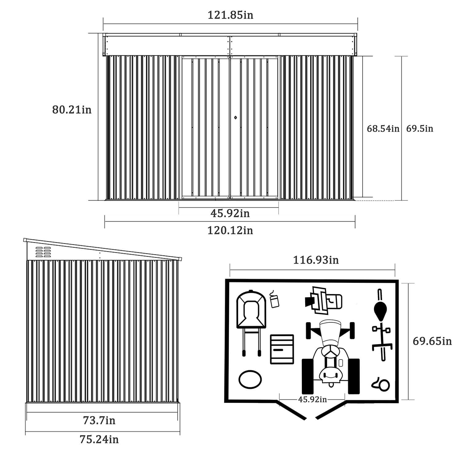 6×10 Metal Shed with Lockable Doors, Outdoor Storage Shed – Veikous