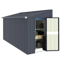 VEIKOUS Lean to Storage Shed, Metal Garden Tool Shed for Backyard Lawn with Lockable Door and Vents, Grey