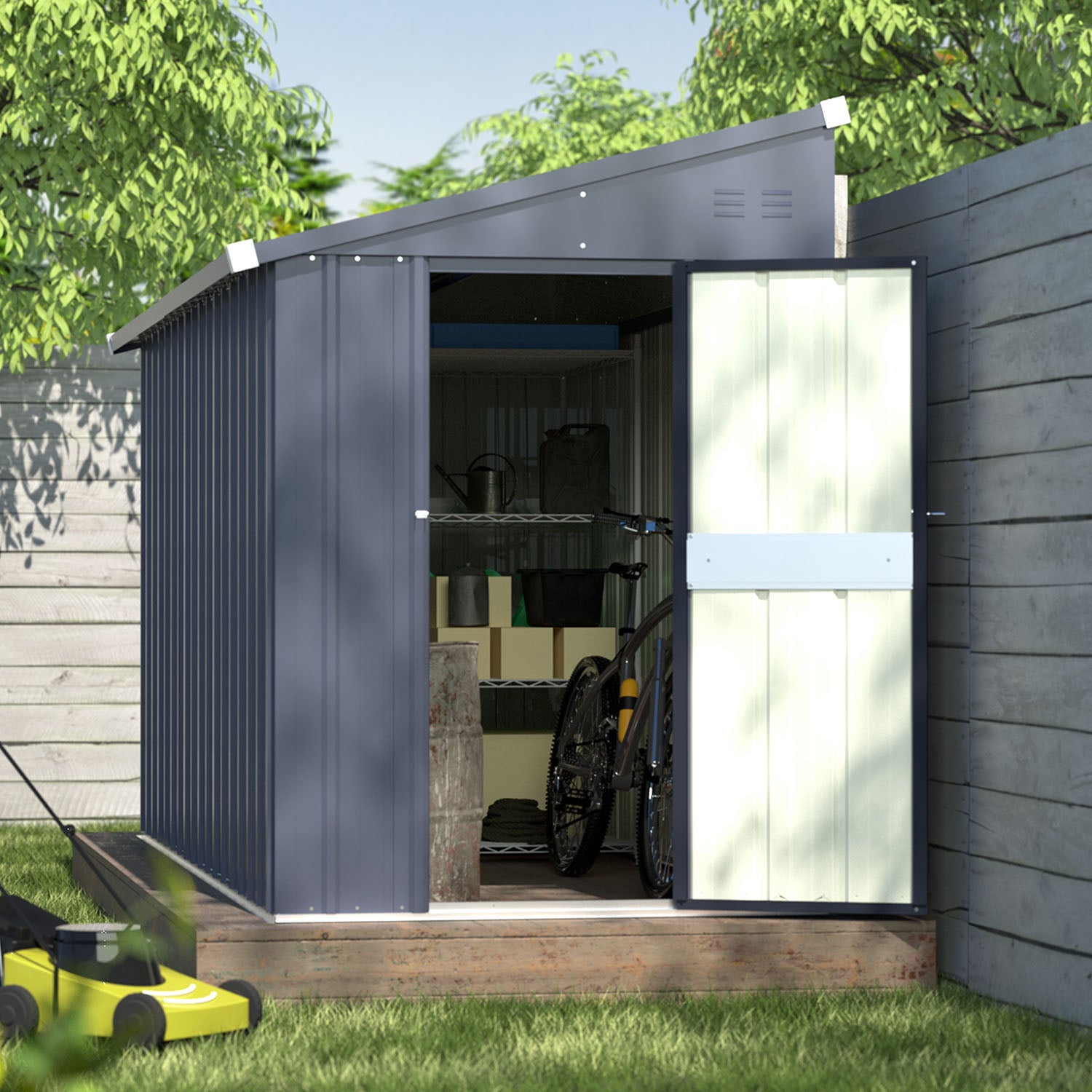 Lean to Storage Shed, Multi-sizes Metal Shed for Garden Tool – Veikous