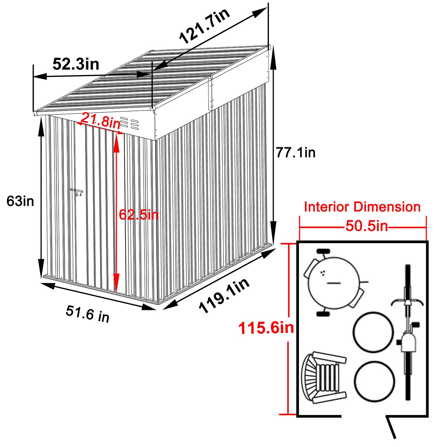 Lean to Storage Shed, Multi-sizes Metal Shed for Garden Tool – Veikous