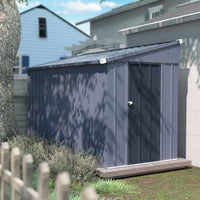 VEIKOUS Lean to Storage Shed, Metal Garden Tool Shed for Backyard Lawn with Lockable Door and Vents, Grey