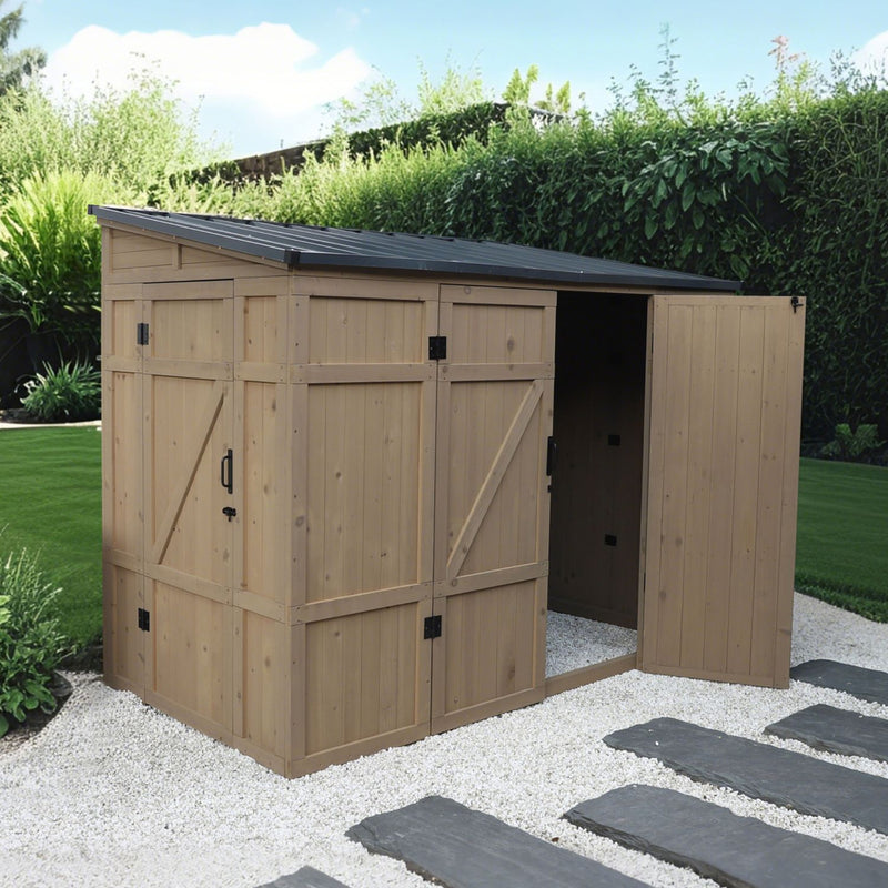 Veikous 4x8 Lean to Wooden Storage Shed with Two Entrances