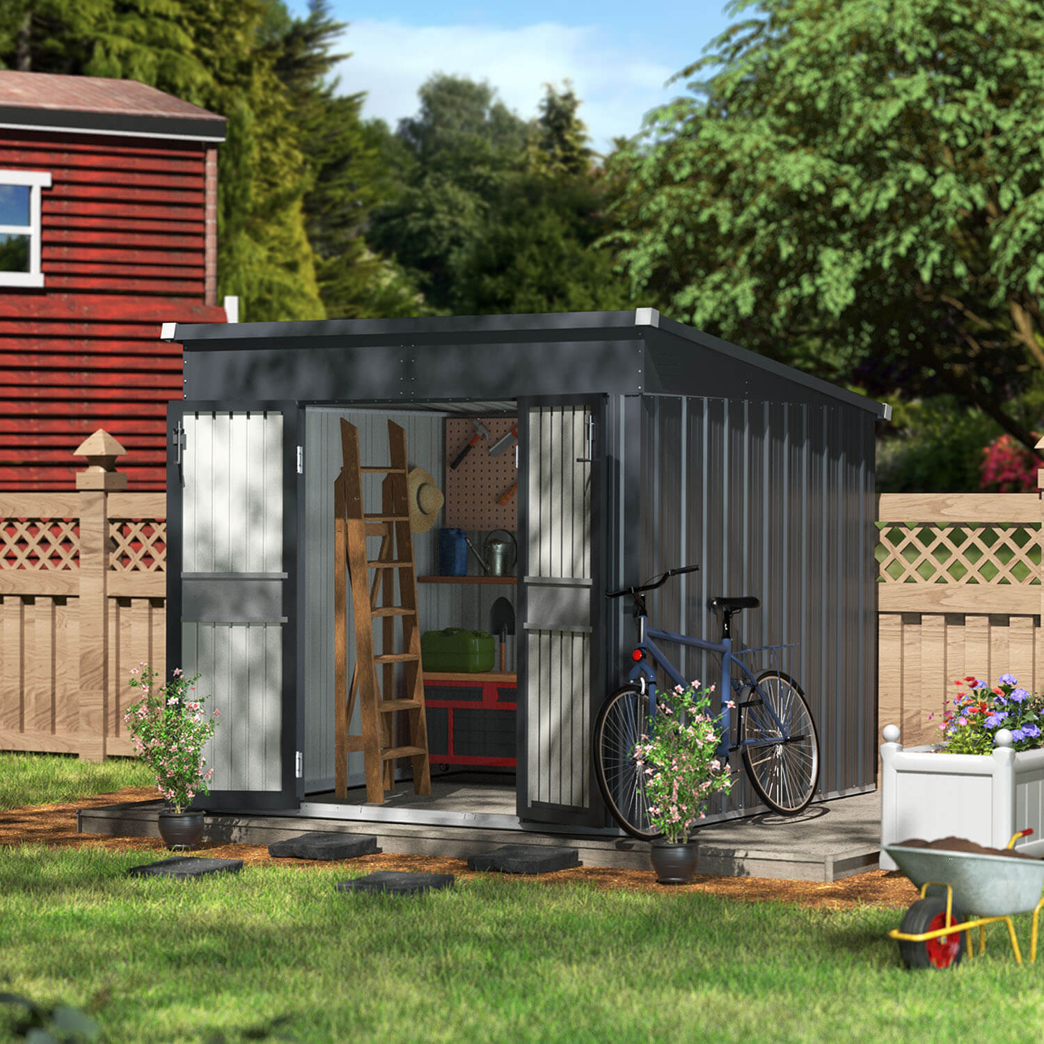 ＊しゅうページ＊ Lean to Storage Shed, Multi-sizes Metal Shed for Garden Tool – Veikous