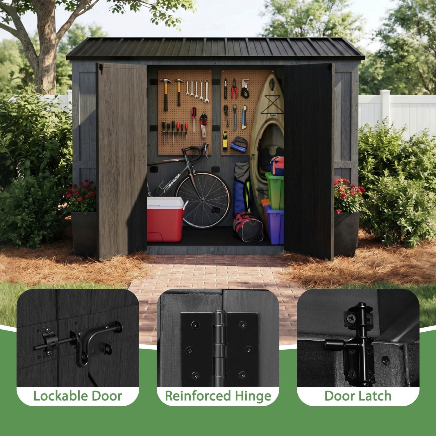 4x8 Cedar Garden Shed, Black Shed with Window – Veikous