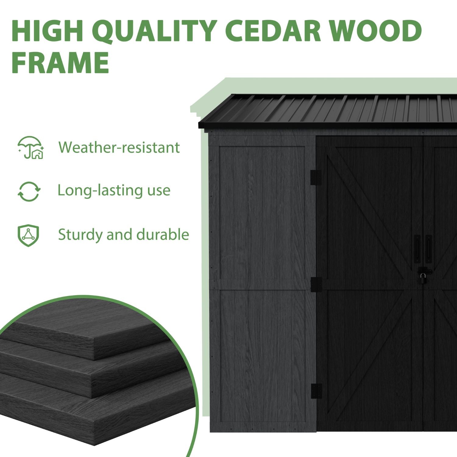 4x8 Cedar Garden Shed, Black Shed with Window – Veikous