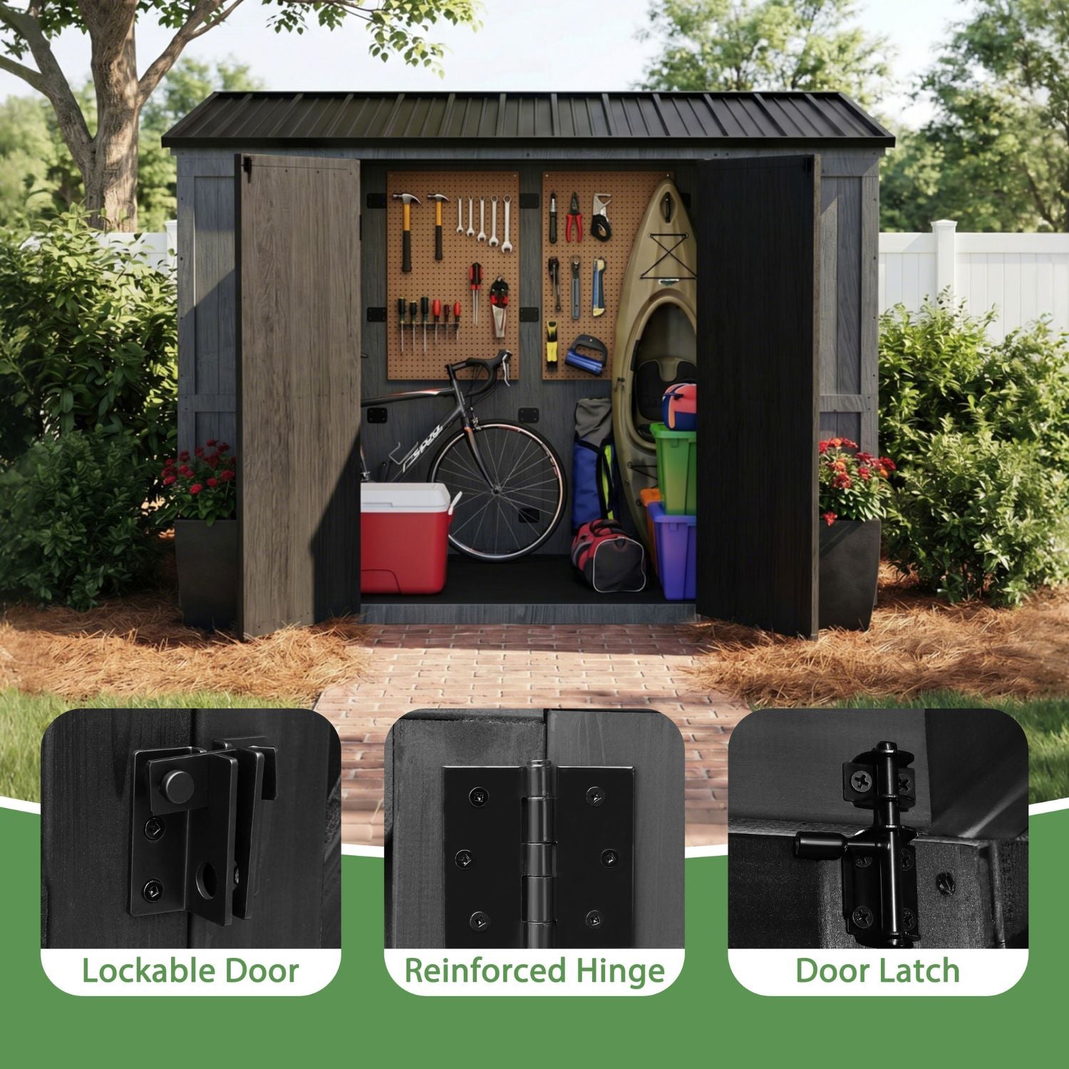 4x8 Cedar Garden Shed, Black Shed with Window – Veikous