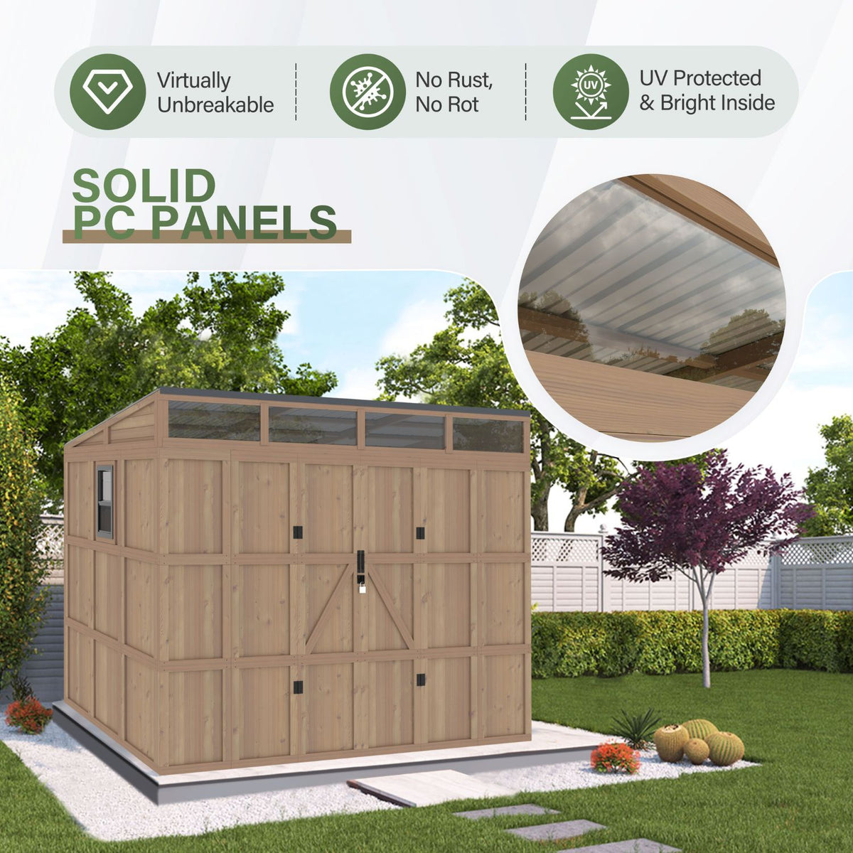 Wooden Garden Shed with PC Panels