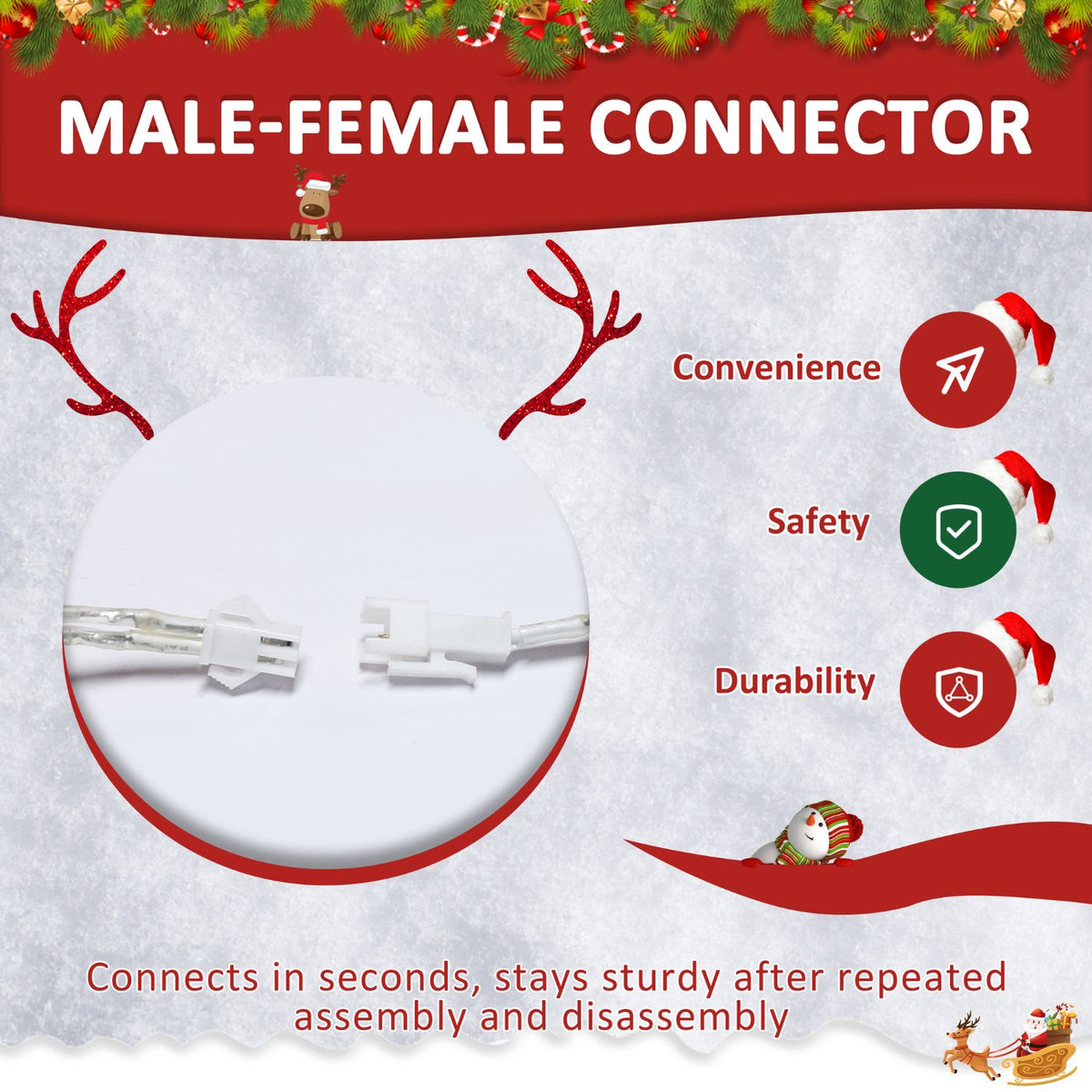 white dear Christmas decor with male-female connector