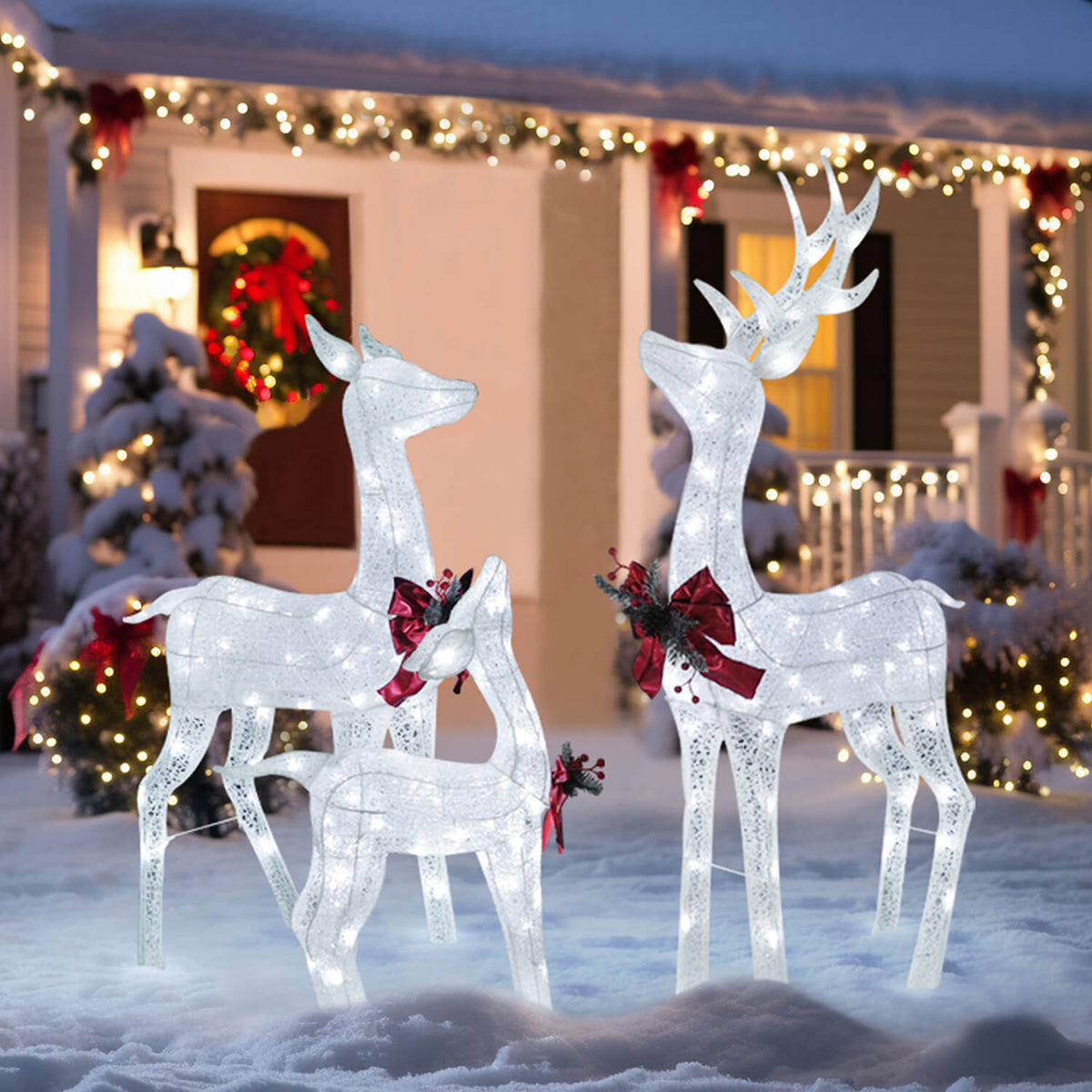 Christmas Deer Lights 3-Piece, white